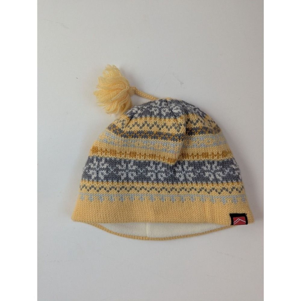 Beanie Hat Mens One Size Wool Knit Ski Made in Canada Yellow Tassel